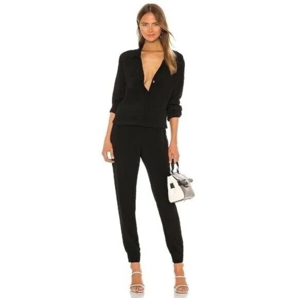 Monrow Women's Crepe Long Sleeve Button Front Jumpsuit - Size M